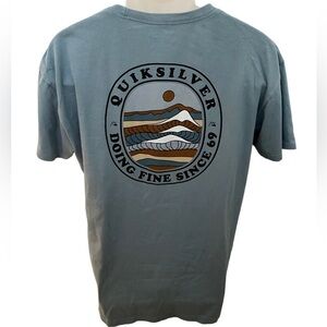 QUIKSILVER “Doing Fine Since ‘69” Light Blue Surf Tee Shirt Men L Large